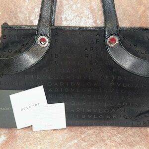 Bulgari Black Tote with Red Accents